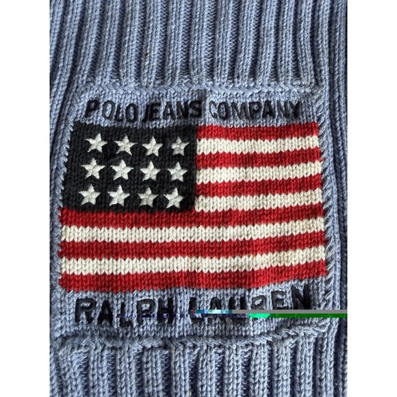 VTG Ralph Lauren Polo Jeans USA Flag Lilac Boat Neck Sz M Ribbed Sweater Vest - Picture 10 of 10